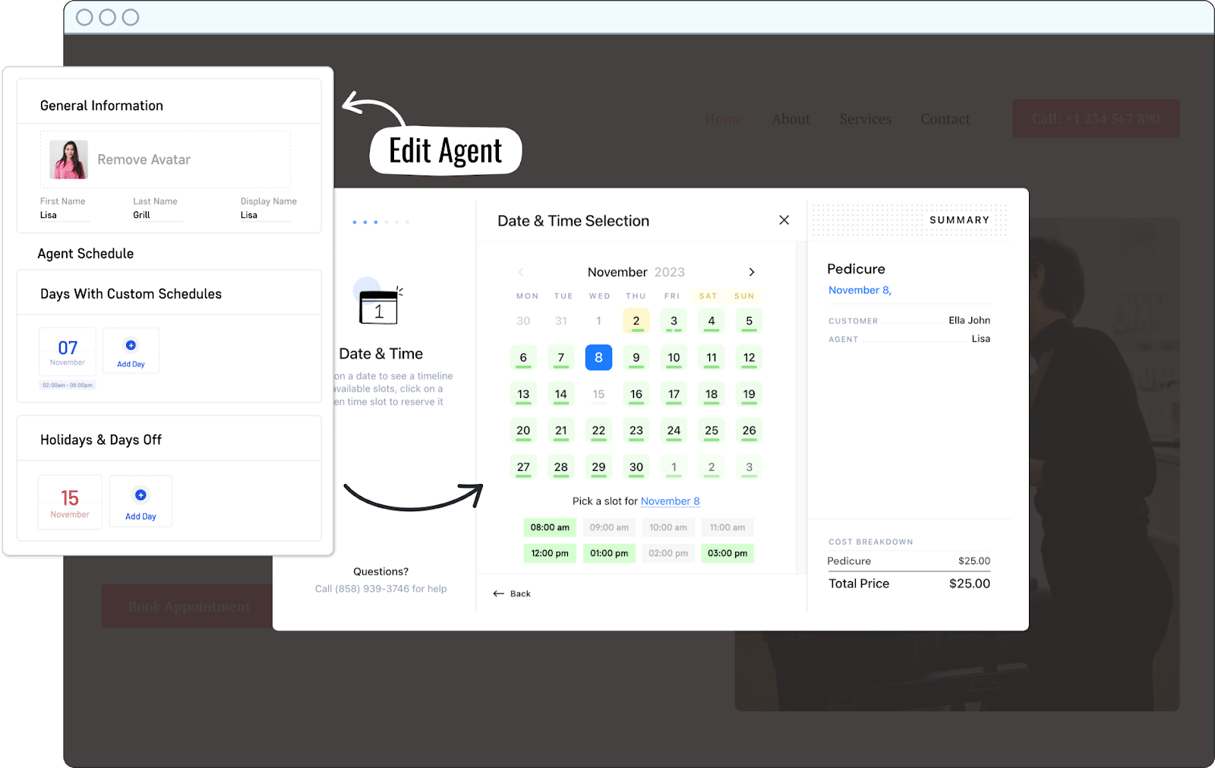 LatePoint appointment booking customization page.