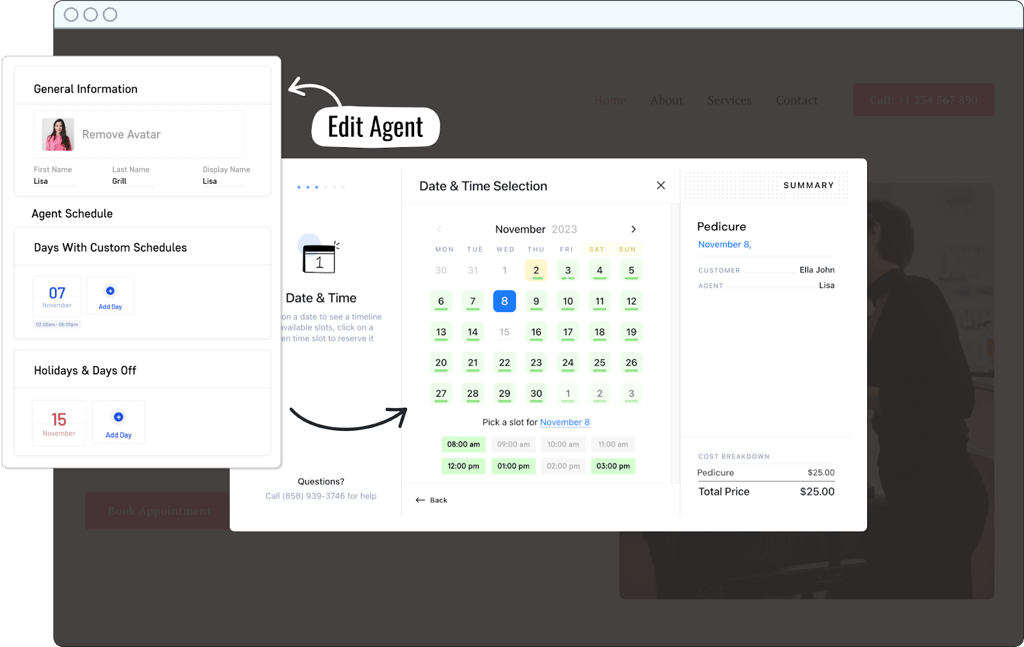 LatePoint appointment booking customization page. 