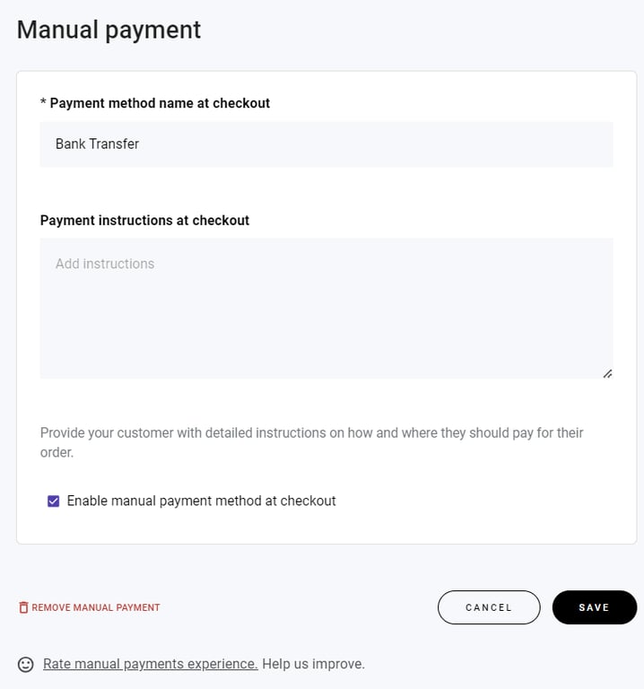 Manual payment popup closeup