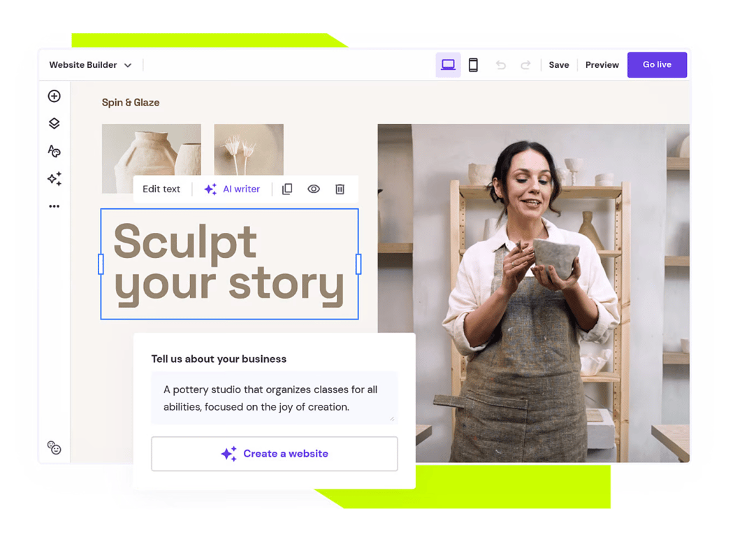 Mockup image of Hostinger Website Builder's editor