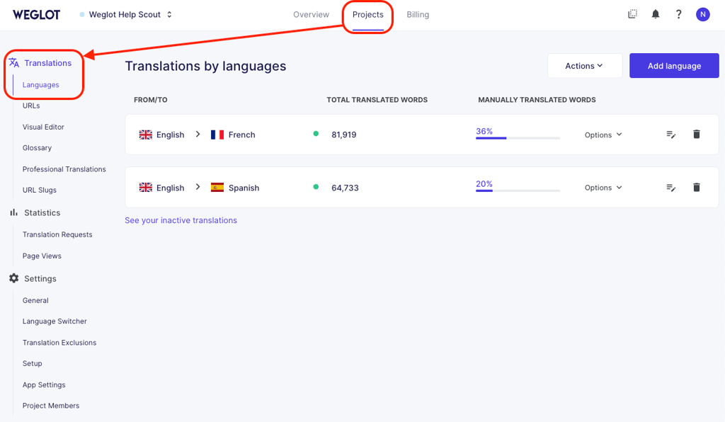 Weglot interface