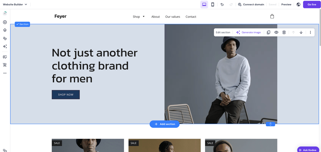 Hostinger Website Builder editor