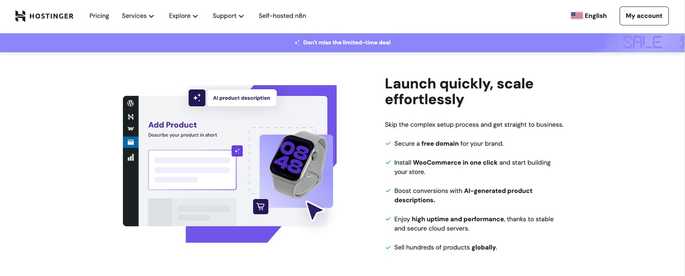 Hostinger WooCommerce hosting landing page