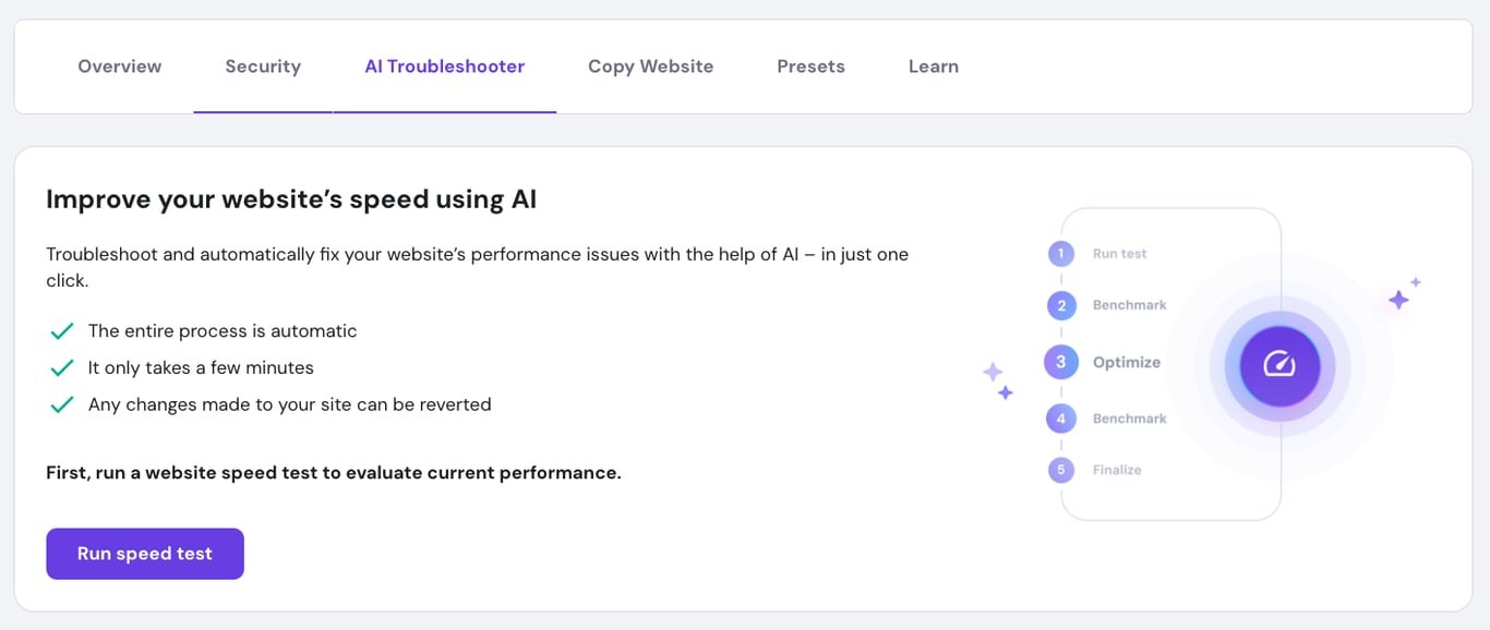 WordPress AI Troubleshooter in Hostinger hPanel