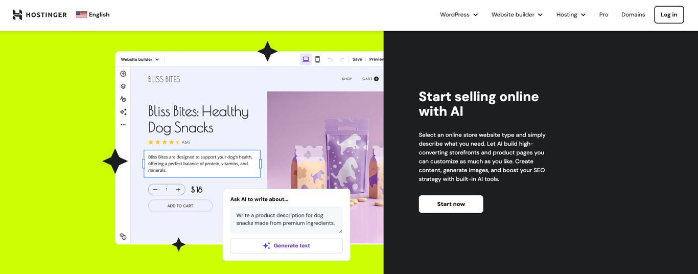Hostinger Website Builder homepage
