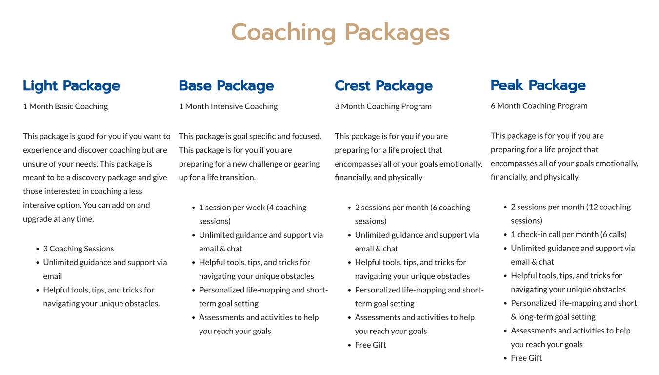 Lightpeak Coaching packages
