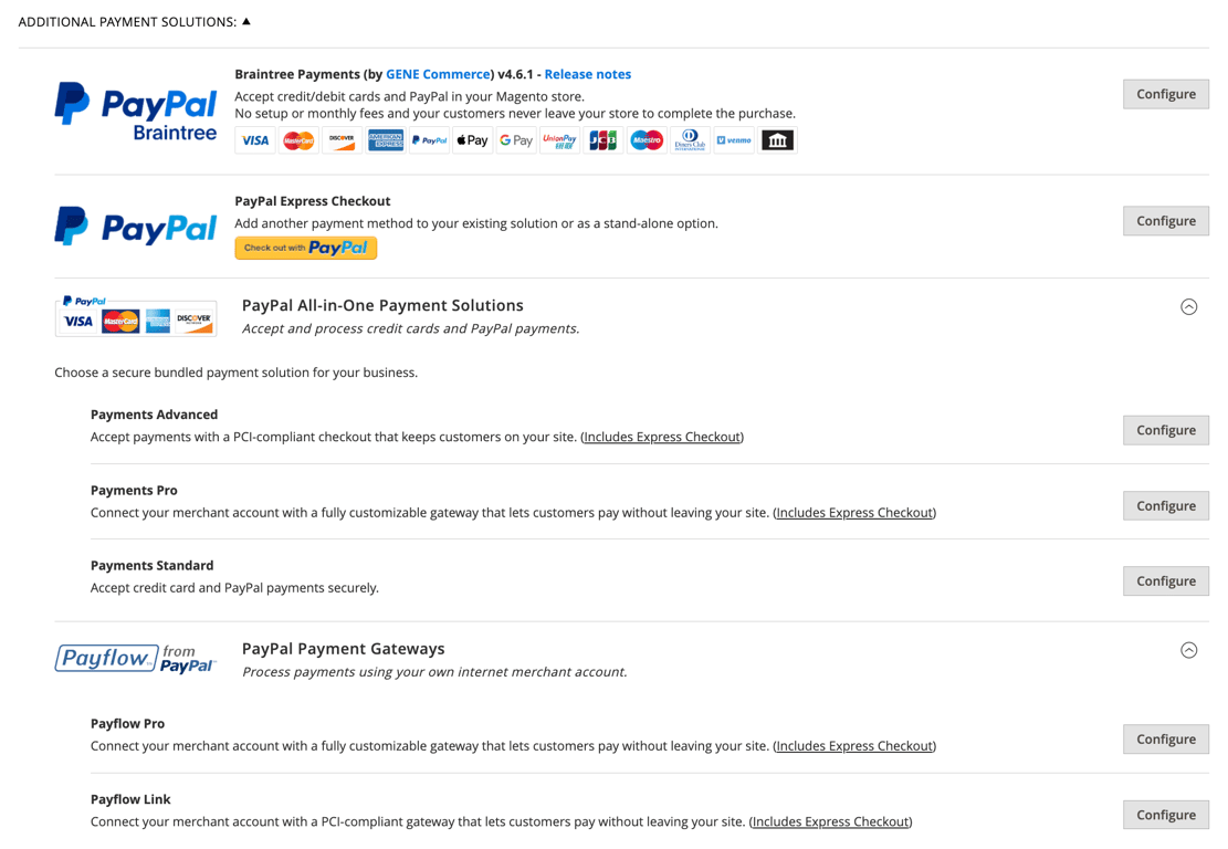 Magento's PayPal payment gateway options