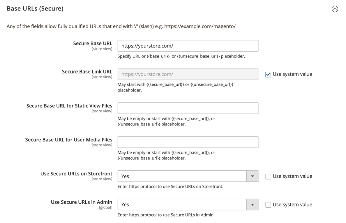 Magento's Base URLs (Secure) options