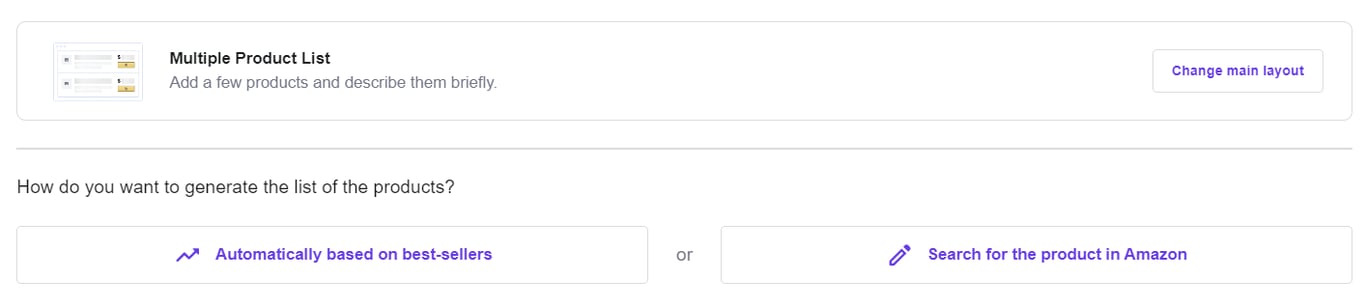 The multiple product list display option on Hostinger Amazon Affiliate Connector plugin
