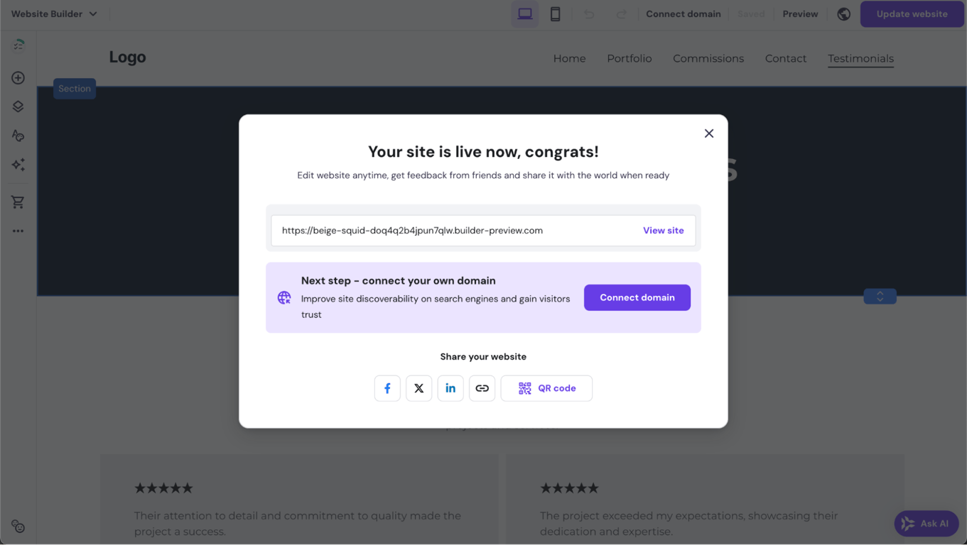 Connect domain popup after publishing