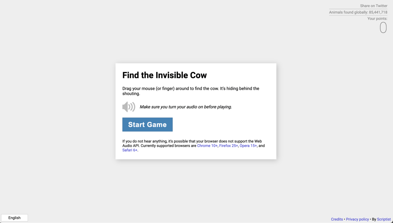 Find the invisible cow homepage
