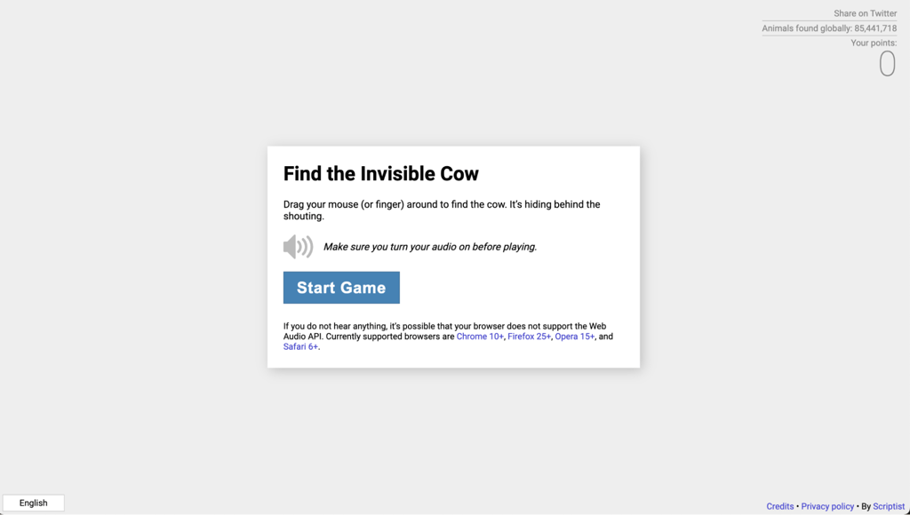 Find the invisible cow homepage