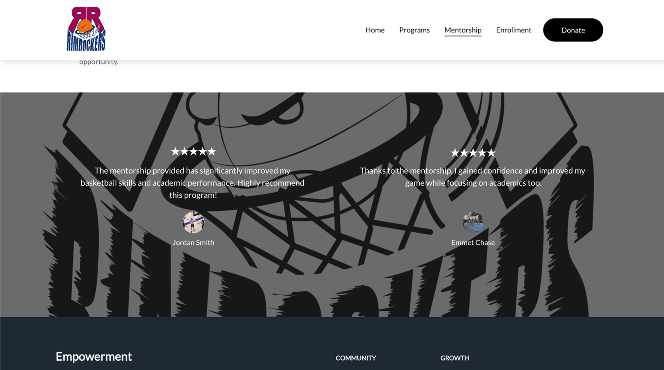 NYC Rim Rockers testimonials on mentorship page