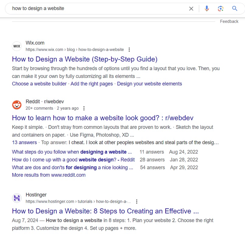 Search engine results for how to design a website
