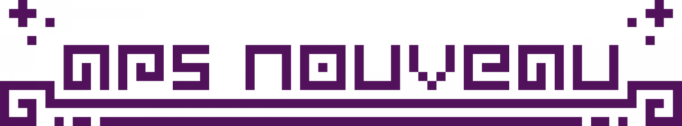 "Ars Nouveau" text in a pixelated font with pixelated stars in the top corners and stylized underlining