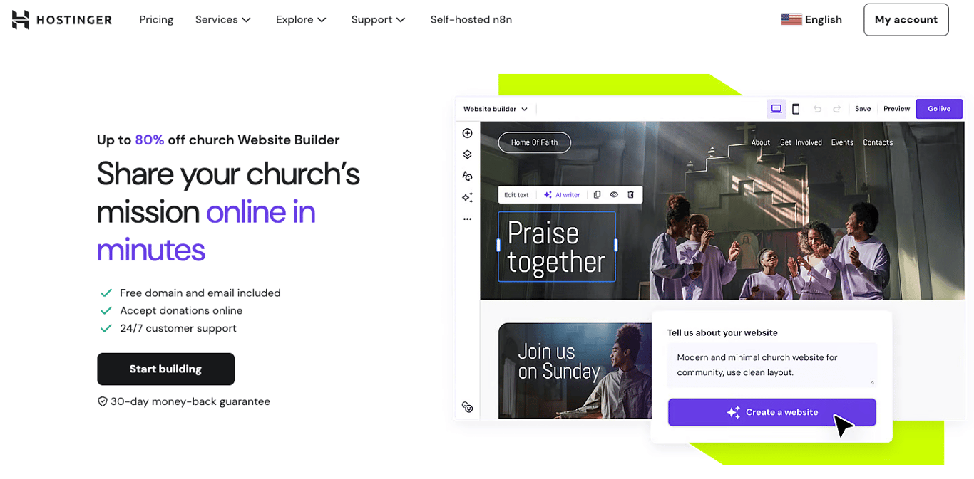 Hostinger Church website builder