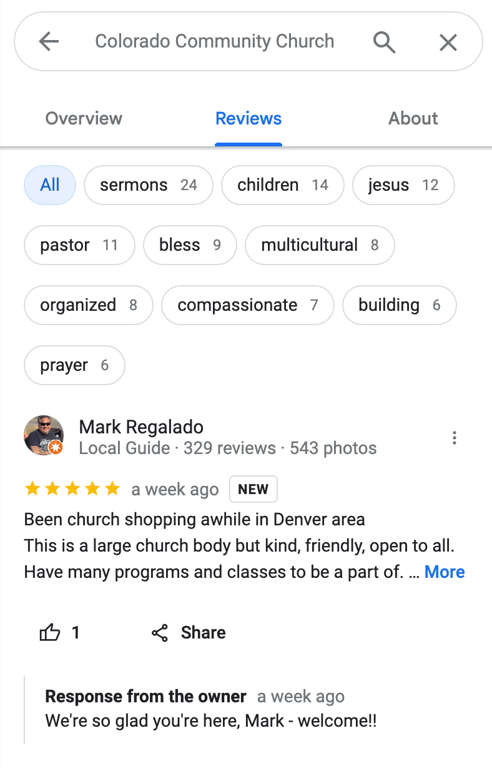 Colorado Community Church Google reviews