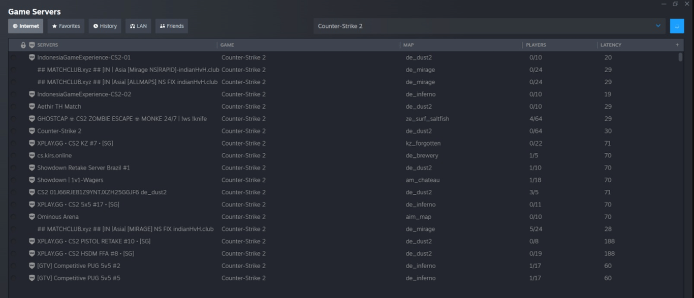 Counter-Strike 2 game server browser