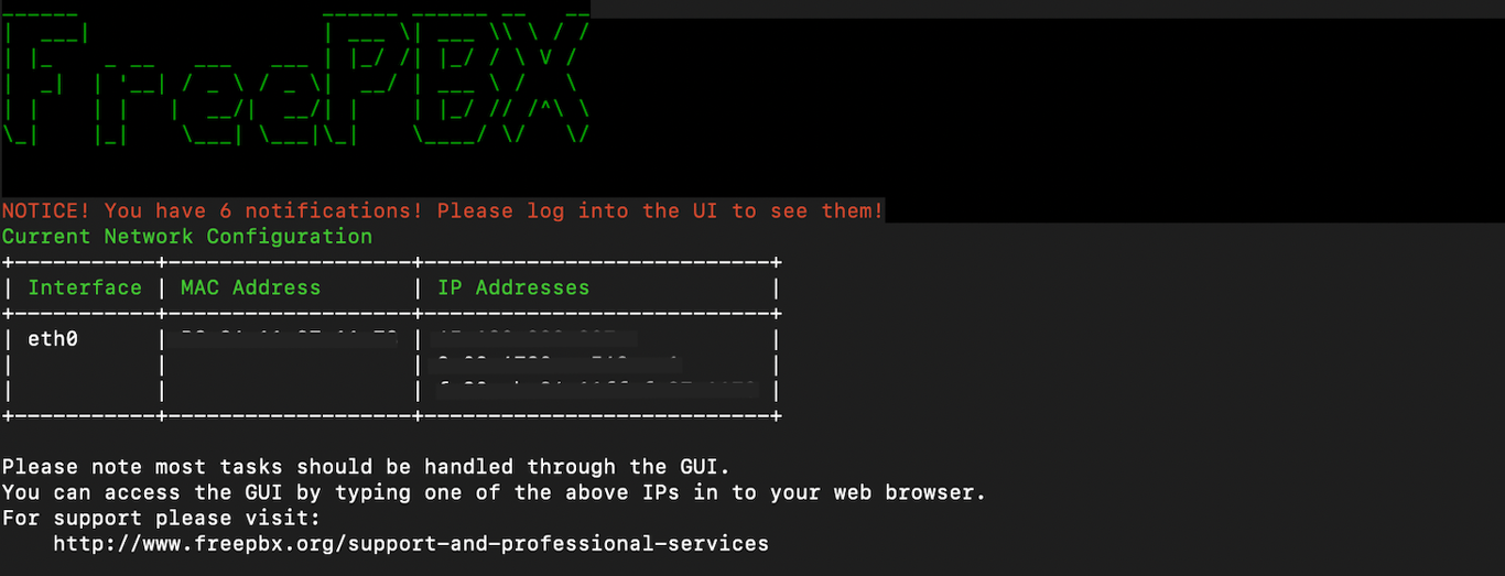 FreePBX confirmation message on terminal