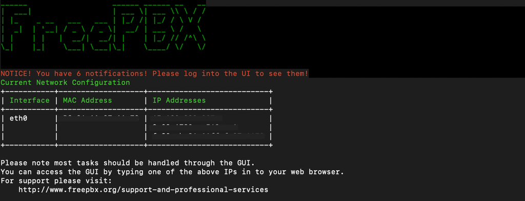 FreePBX confirmation message on terminal