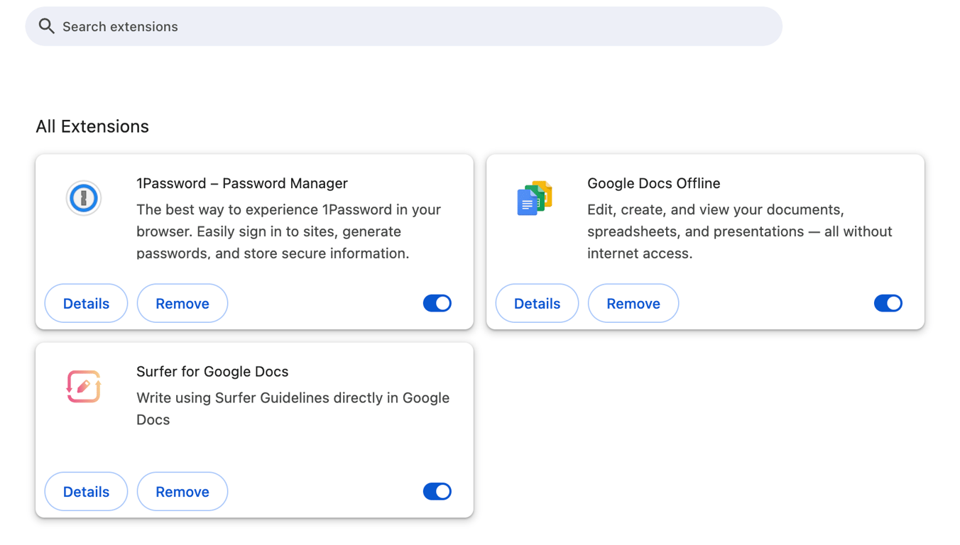 Google Chrome's All Extensions menu
