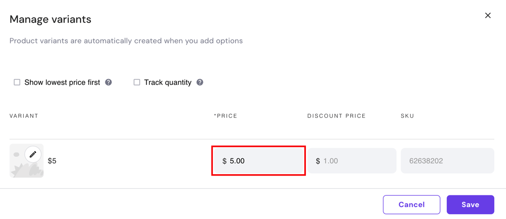 Hostinger Website Builder add product option highlighting price field