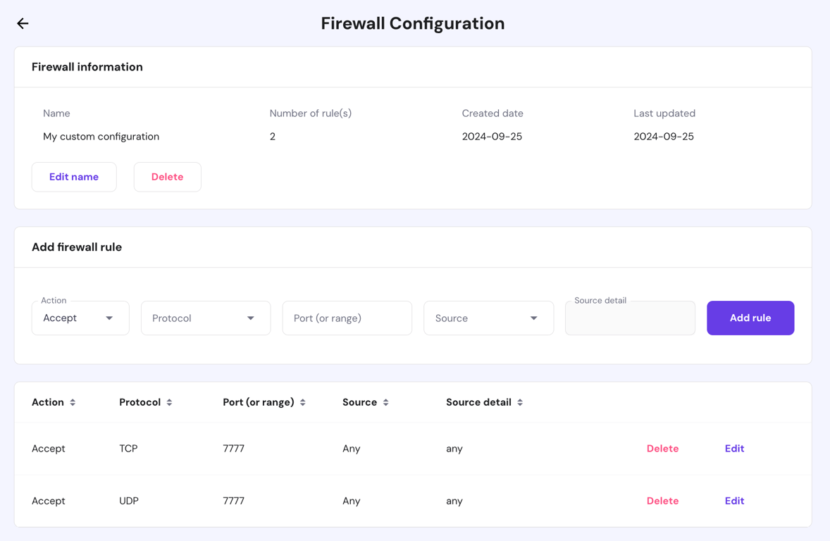 Adding new firewall rules in hPanel's VPS