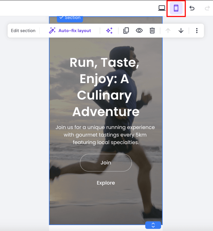Mobile preview of your website with Hostinger Website Builder