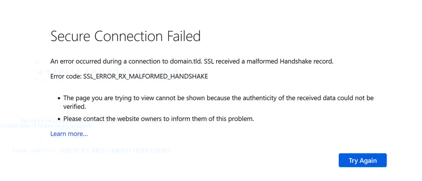The ERR_SSL_PROTOCOL_ERROR appearance in Firefox