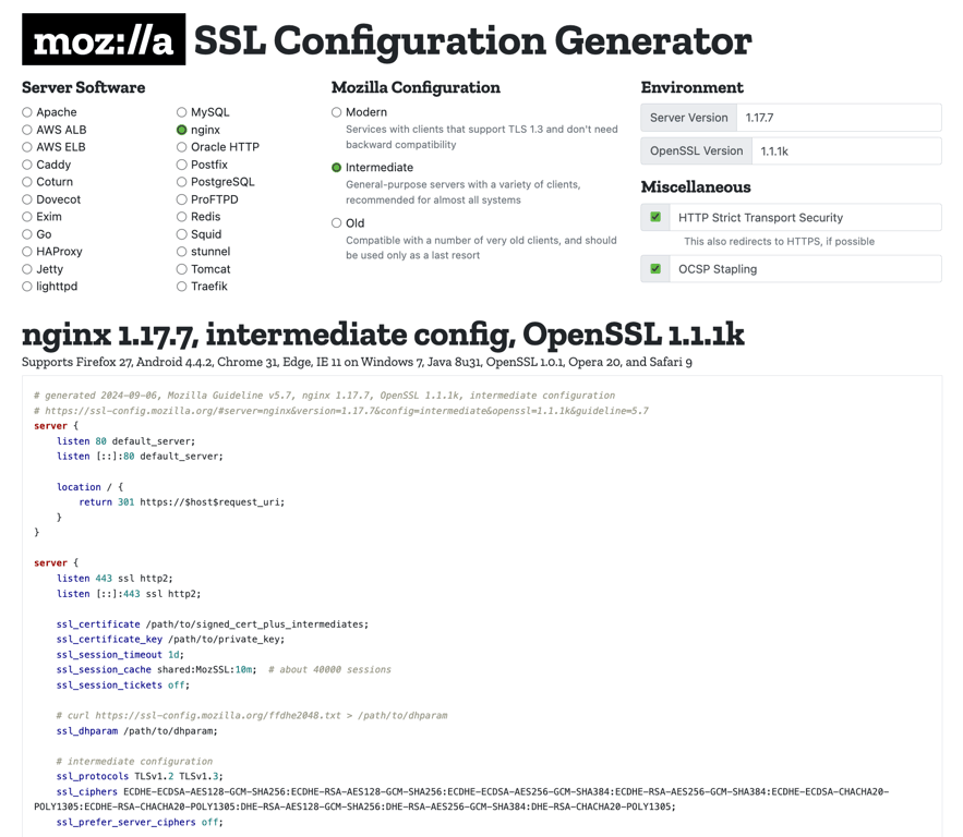 Mozilla's SSL configuration generator