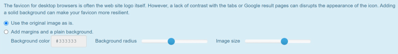 Real Favicon Generator favicon editing options