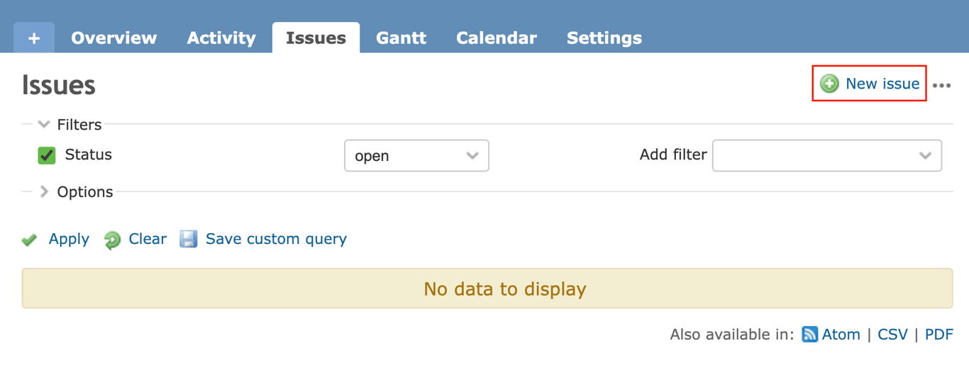 The New issue button in Redmine