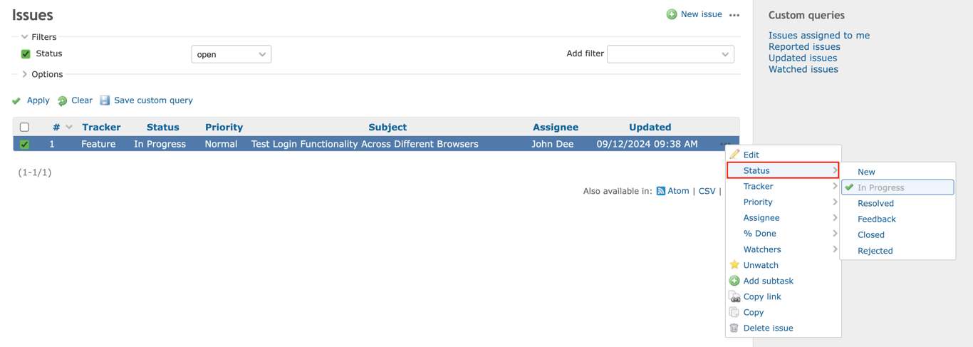 The Calendar page in Redmine