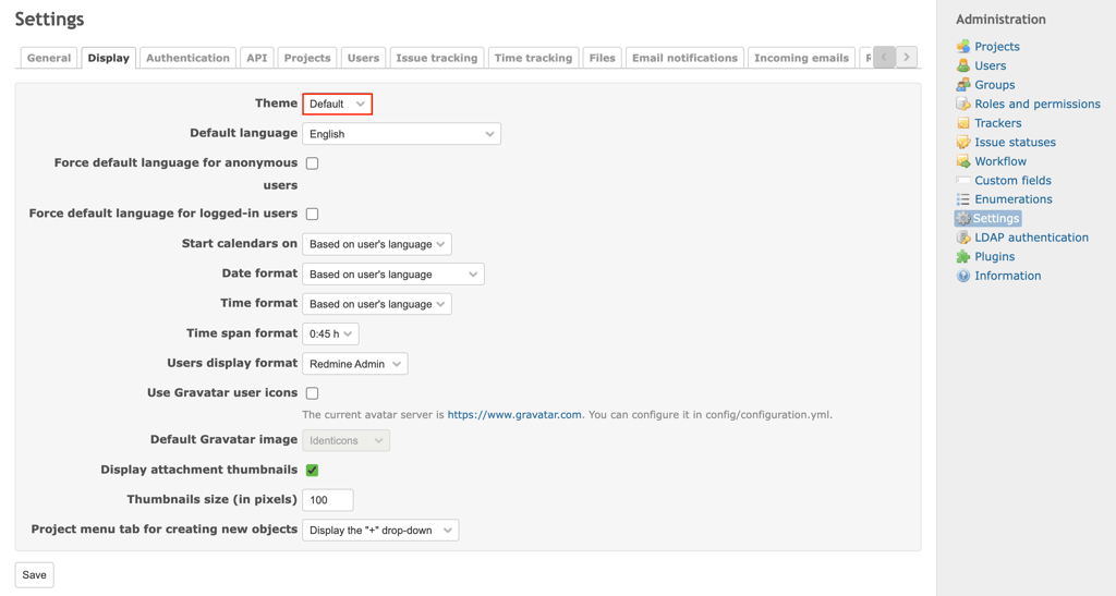 The Theme option in Redmine's Settings page