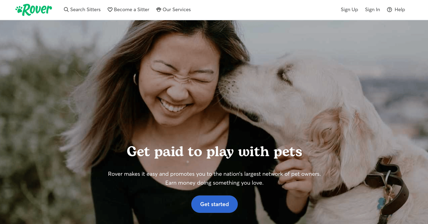 Rover become a sitter homepage