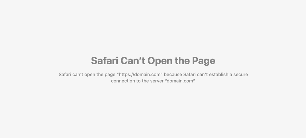 The ERR_SSL_PROTOCOL_ERROR appearance in Safari