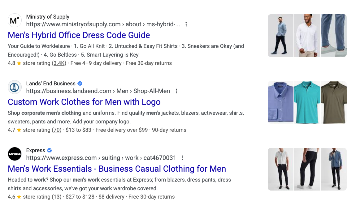 Example of schema markups showing in Google's rich search results