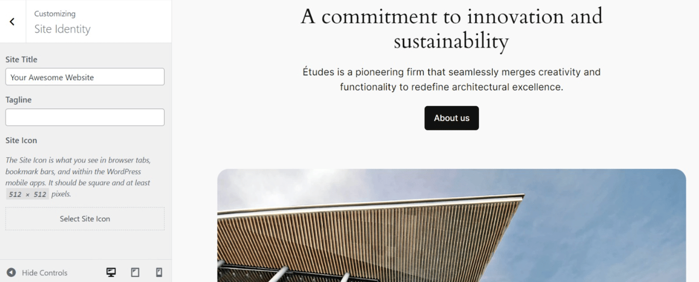 Site Identity menu in WordPress customizer