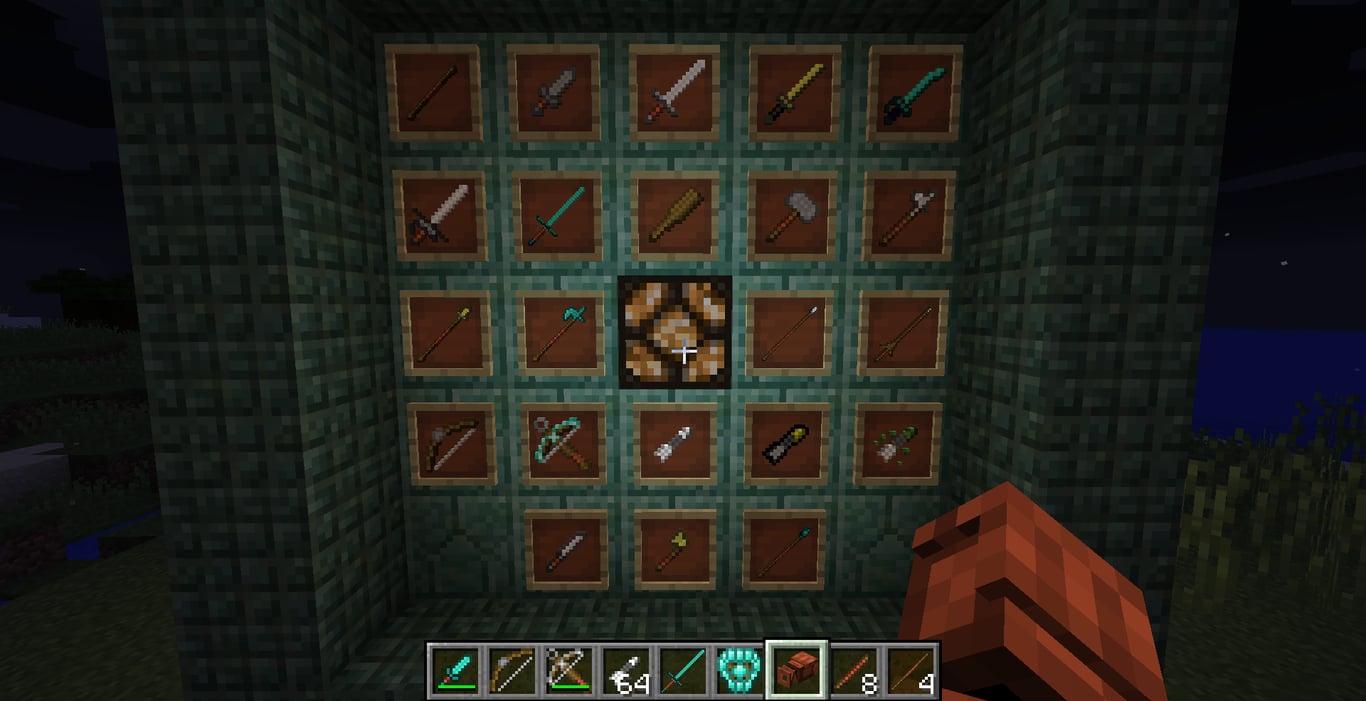 A collection of Minecraft weapons provided by the "Spartan Weaponry" mode.