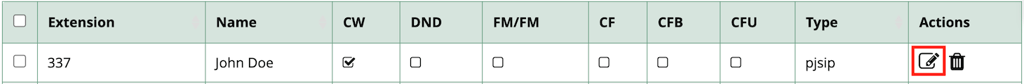 The Edit button on FreePBX dashboard extension list
