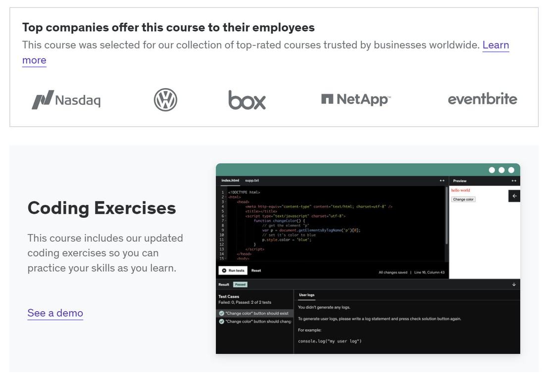 Udemy coding exercise course page