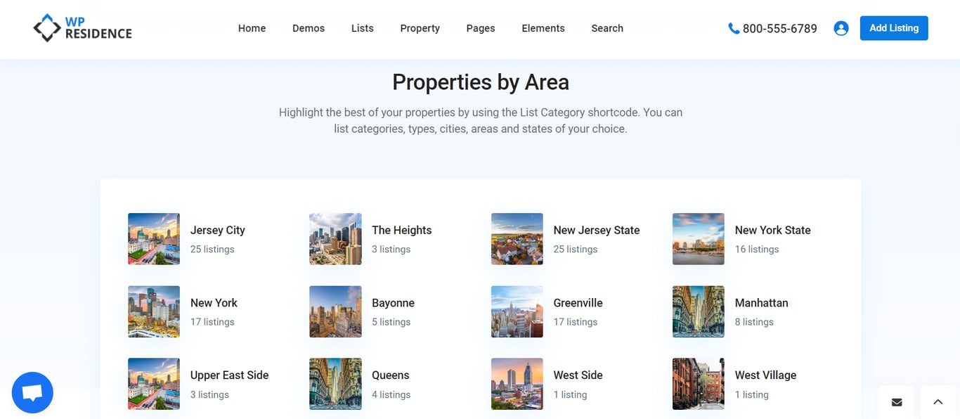 The WP Residence theme's main demo page