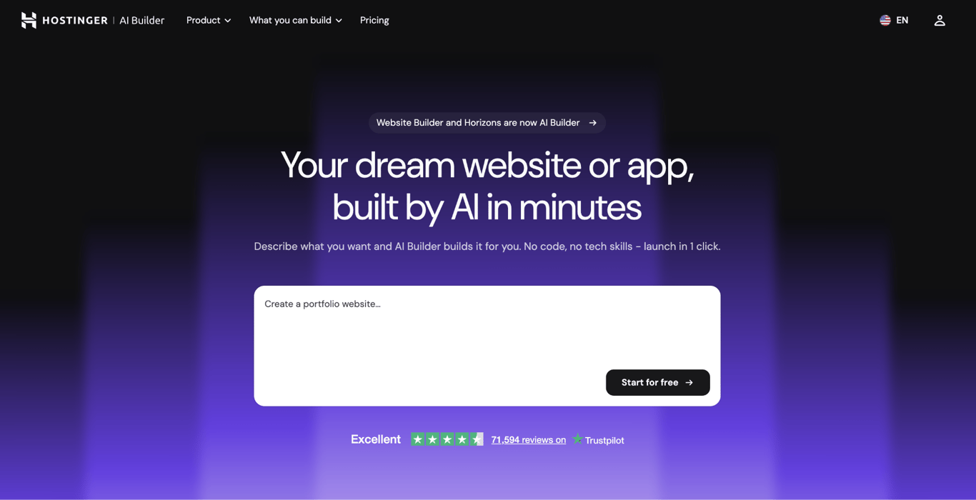 Hostinger AI Builder landing page