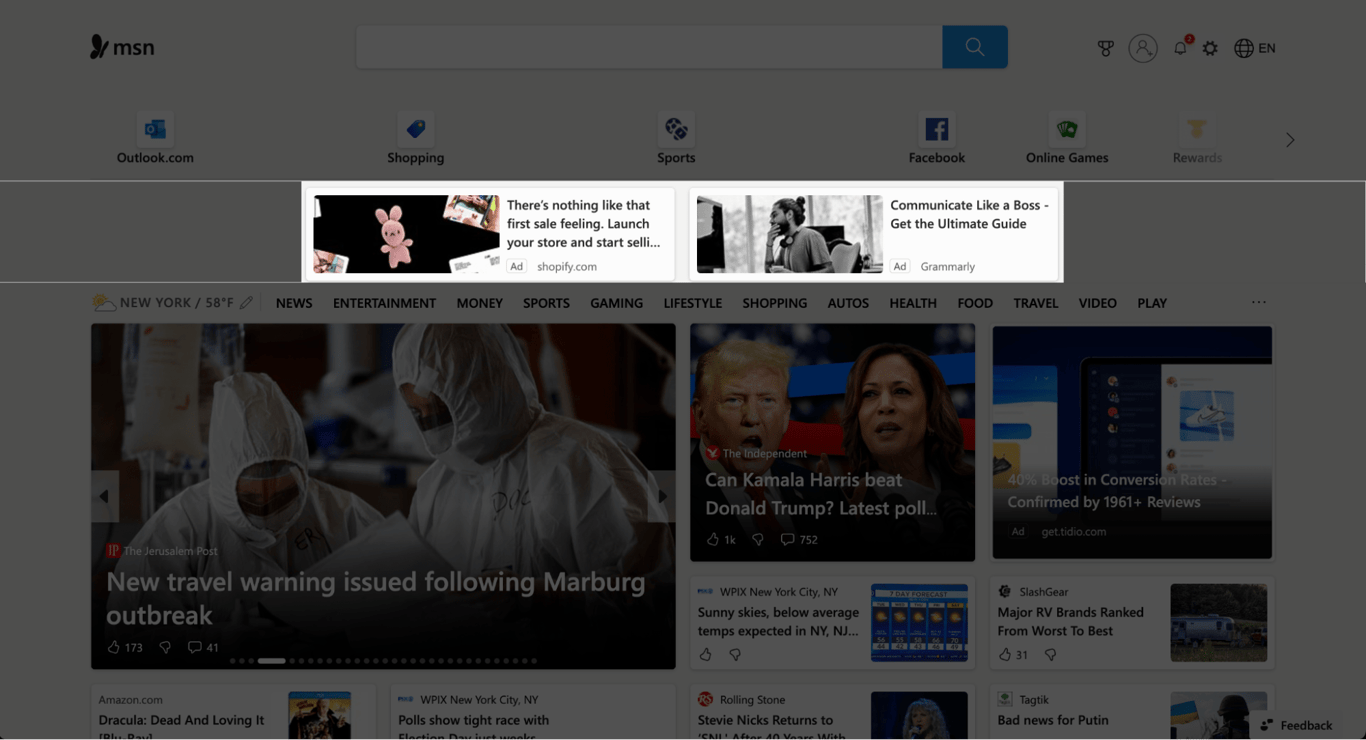 Example of display ads on a website