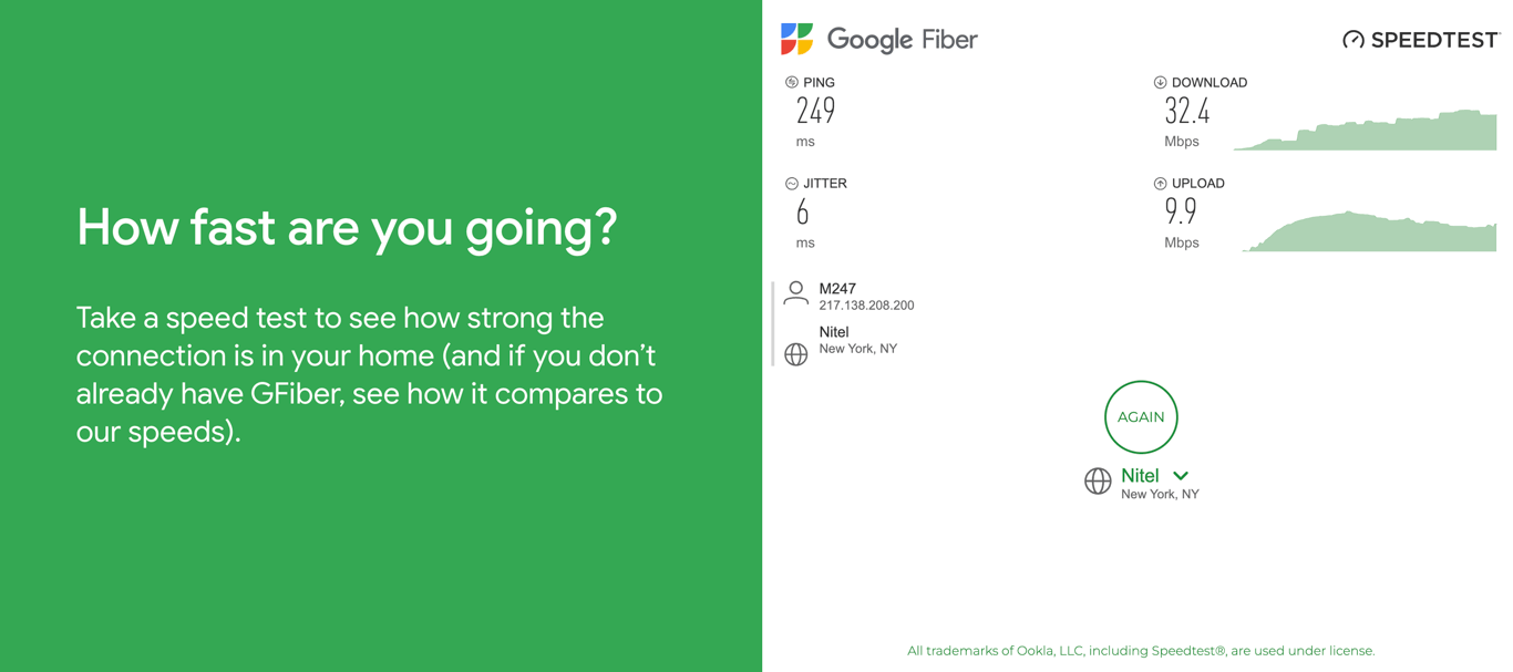 Running a speed test in Google Fiber