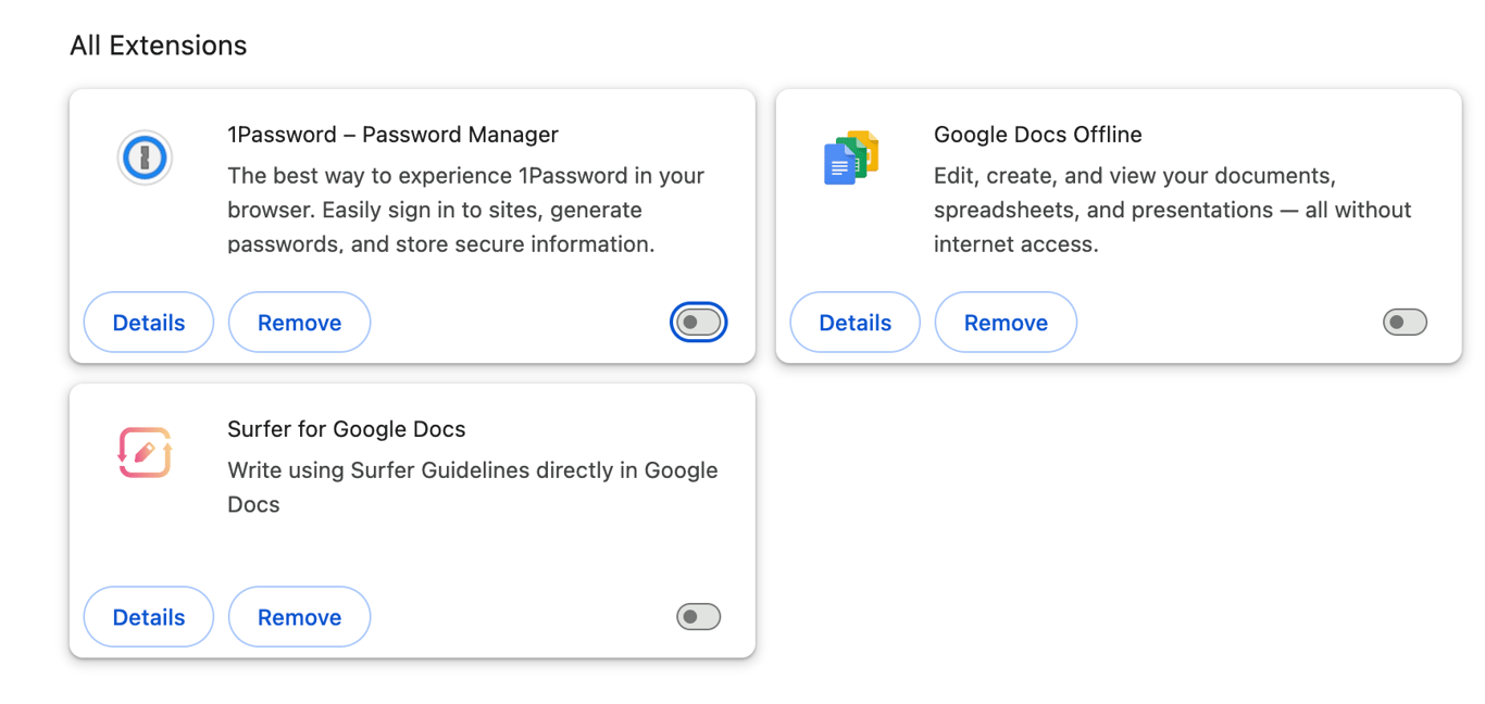 The All Extensions section in Chrome