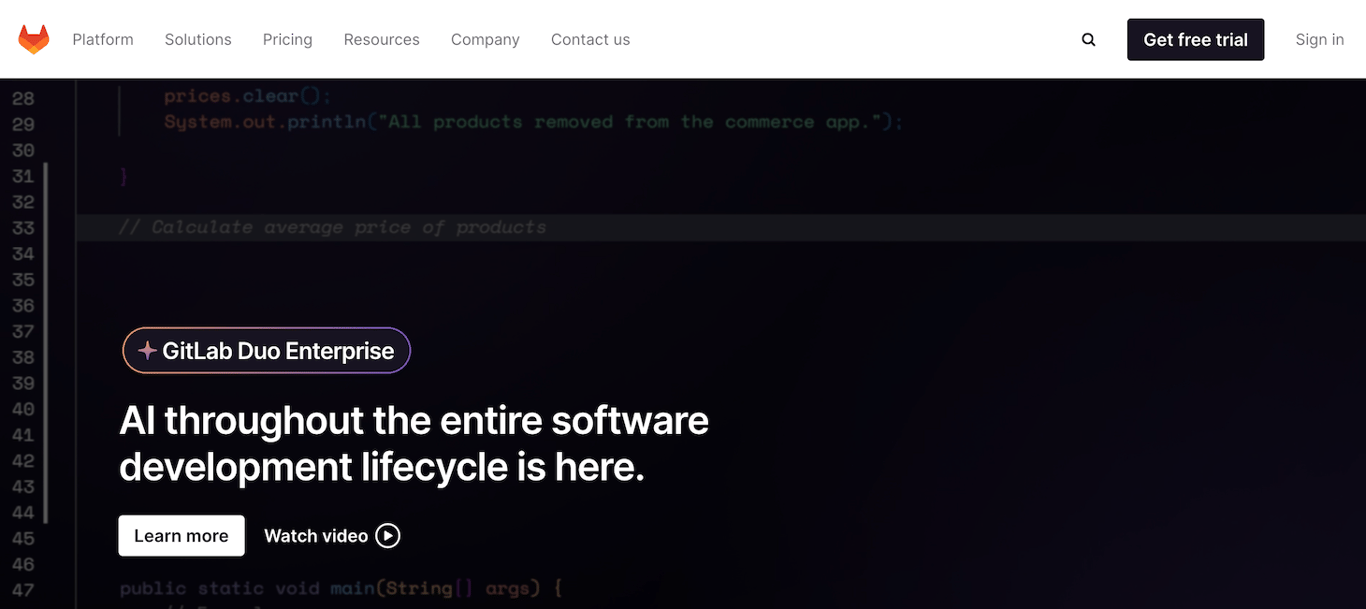 GitLab website landing page