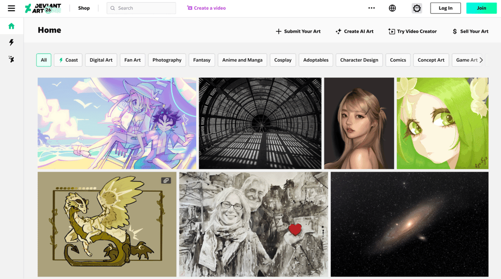 DevianArt community homepage