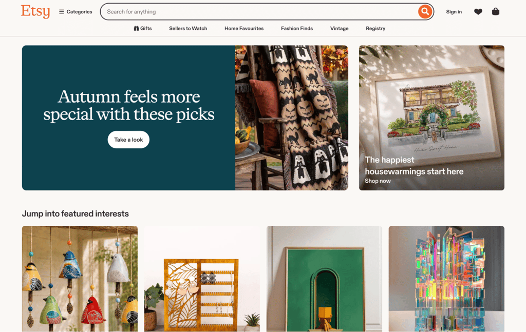 Etsy homepage
