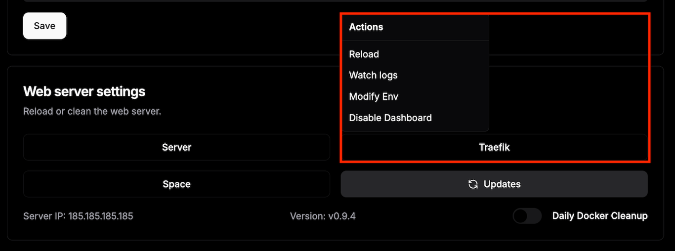 Traefik configuration on Dokploy's dsahboard
